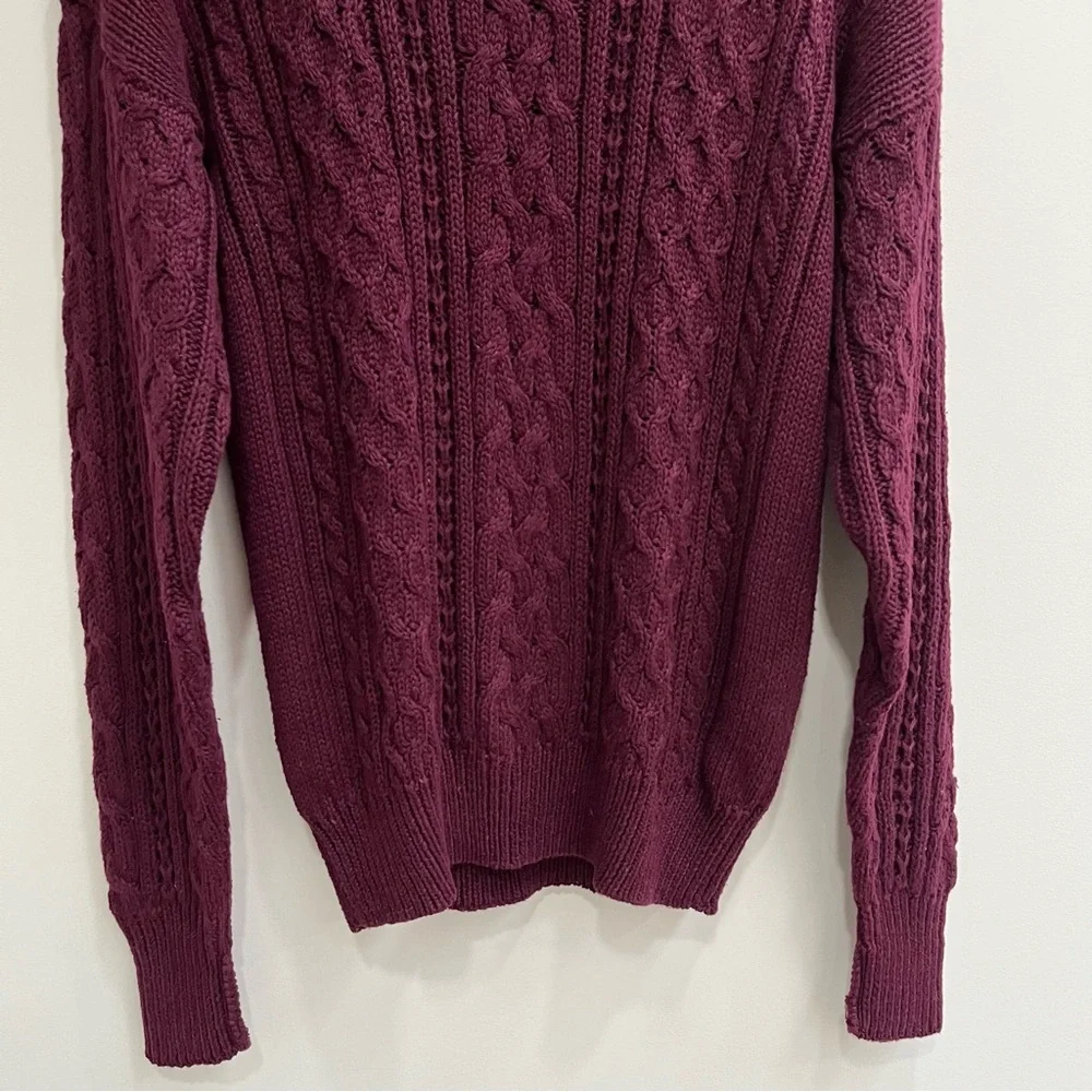 Vintage Y2K Structure Rolled Neck Cable Knit  Fisherman Sweater Maroon Men’s M